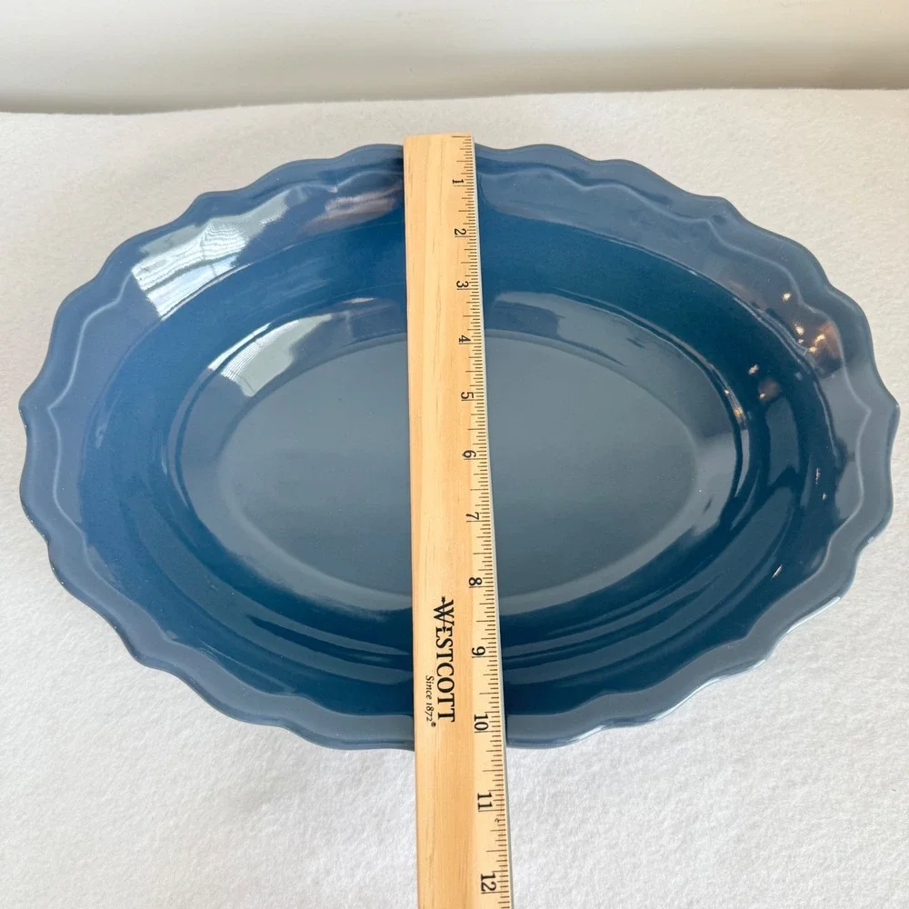 Matceramica Portugal‎ Navy Blue Scalloped Oval Serving Bowl Stoneware 13.5 Inch
